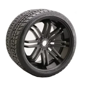 Sweep Road Crusher Belted Road Truggy/MT Tyres on Black 17mm Hex - 1/4 Inch Offset Wheels - 1 Pair