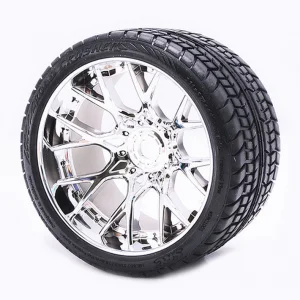 Sweep Road Crusher Belted Tyres Mounted on Silver 17mm 1/2 Inch Offset Wheels (2)