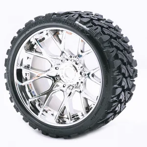 Sweep Terrain Crusher Belted Tyres Mounted on Silver 17mm 1/2 Inch Offset Wheels (2)