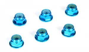 4mm Blue Aluminium Serrated Lock Nuts (6)