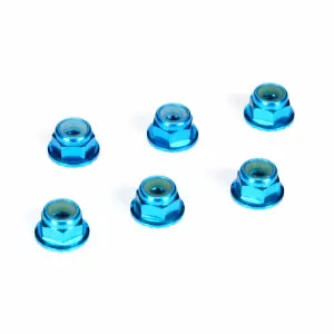 4mm Blue Aluminium Serrated Lock Nuts (6)