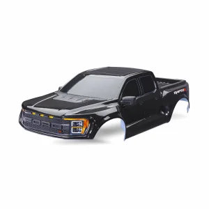 Traxxas Body, Ford Raptor R, complete (black) (includes grille, tailgate trim, side mirrors, decals, + clipless mounting) (requires 10124 + 10125 body mounts)
