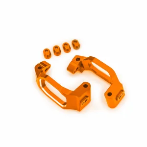 Traxxas Caster blocks, 6061-T6 aluminium (orange-anodised), left + right, 4x22mm pin (4), 3x10mm BCS (with threadlock) (4), retainers (4)