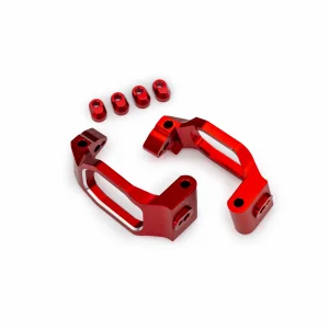 Traxxas Caster blocks, 6061-T6 aluminium (red-anodised), left + right, 4x22mm pin (4), 3x10mm BCS (with threadlock) (4), retainers (4)