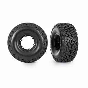 Traxxas Wheels + Tyres, assembled, glued, left (1), right (1) (black wheels, MAXX Slash belted tyres, foam inserts) (outer) (TSM rated) (requires 10274 + 10276, sold separately)