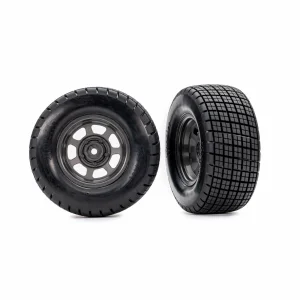 Traxxas Tyres + wheels, assembled, glued (dirt oval, graphite gray wheels, Hoosier tyres, foam inserts) (2) (4WD front/rear, 2WD rear only)