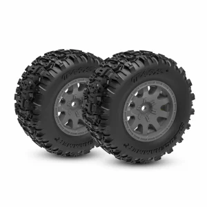 Traxxas Tyres + wheels, assembled (charcoal gray wheels, dual profile (2.1 outer, 2.6 inner), Sledgehammer tyres, foam inserts) (rear) (2)