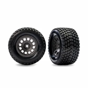 Traxxas Tyres + wheels, assembled (charcoal grey wheels, dual profile (2.1 outer, 2.6 inner), Gravix tyres, foam inserts) (front) (left + right)