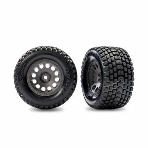 Traxxas Tyres + wheels, assembled (charcoal grey wheels, dual profile (2.1 outer, 2.6 inner), Gravix tyres, foam inserts) (rear) (left + right)
