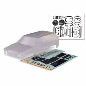 Traxxas Body, Nissan Pathfinder (1988) (clear, requires painting)/ decals/ window masks (includes grille, side mirrors, door handles, windshield wipers, clipless mounting, hardware) (requires 8080X inner fenders)