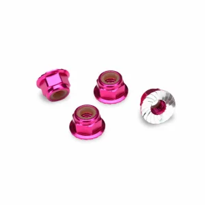 Traxxas M4 Flanged Nylon Locking Nuts - Serrated Pink Aluminium (4)