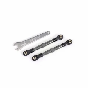 Traxxas Toe links, front (TUBES charcoal gray-anodised, 7075-T6 aluminium, stronger than titanium) (2) (assembled with rod ends and hollow balls)/ aluminium wrench (1) (fits Drag Slash)