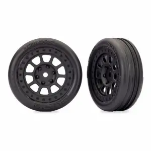 Traxxas Tyres + Wheels, Assembled (2.2 black beadlock wheels, Alias ribbed 2.2 tyres) (2) (Bandit front, medium compound with foam inserts)