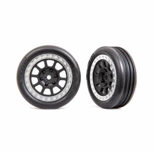 Traxxas Tyres + wheels, assembled (2.2 graphite gray, satin chrome beadlock wheels, Alias ribbed 2.2 Tyres) (2) (Bandit front, medium compound with foam inserts)