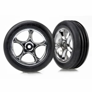 Traxxas Alias Ribbed Tires with Tracer 2.2 Chrome Wheels (assembled glued) (front)