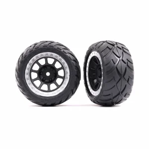 Traxxas Tyres + wheels, assembled (2.2 graphite gray, satin chrome beadlock wheels, Anaconda 2.2 Tyres with foam inserts) (2) (Bandit rear)