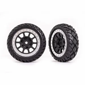 Traxxas Tyres + wheels, assembled (2.2 graphite gray, satin chrome beadlock wheels, Anaconda 2.2 Tyres with foam inserts) (2) (Bandit front)