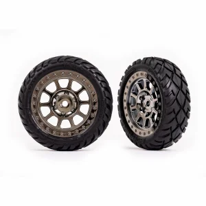 Traxxas Tyres + wheels, assembled (2.2 black chrome wheels, Anaconda 2.2 Tyres with foam inserts) (2) (Bandit front)