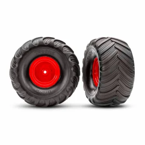 Traxxas Red Monster Truck Wheels + Terra Groove Tyres (2)
