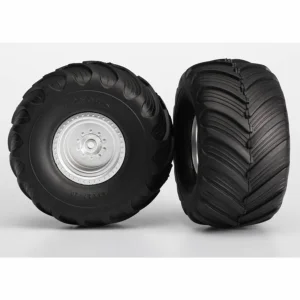 Traxxas Tires wheels assembled glued (satin chrome wheels Terra Groove dual profile tires foam inserts) (electric rear) (2)