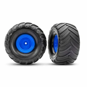 Traxxas Blue Monster Truck Wheels + Terra Groove Tyres (2)
