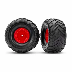 Traxxas Red Monster Truck Wheels + Terra Groove Tyres (2)