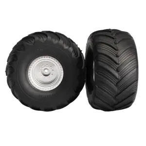 Traxxas Tires wheels assembled glued (satin chrome wheels Terra Groove dual profile tires foam inserts) (nitro rear/ electric front) (2)
