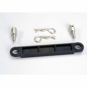 Traxxas Battery hold-down plate (black)/ metal posts (2)/body clips (2)