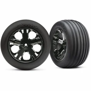 Traxxas Alias Ribbed tires All Star black chrome wheels foam inserts (assembled and glued) (front)