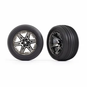 Traxxas Tyres + wheels, assembled, glued (2.8) (RXT black chrome wheels, ribbed Tyres, foam inserts) (electric front) (2)