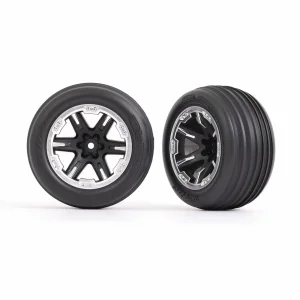Traxxas Tyres + wheels, assembled, glued (2.8) (RXT black + satin wheels, ribbed Tyres, foam inserts) (electric front) (2)