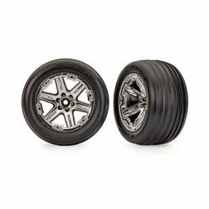 Traxxas Tyres + wheels, assembled, glued (2.8) (RXT chrome wheels, ribbed tyres, foam inserts) (electric front) (2)