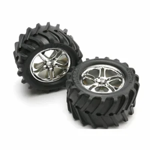 Traxxas Chevron Tyres Pre-Glued On Split Spoke Chrome Wheels (pair)