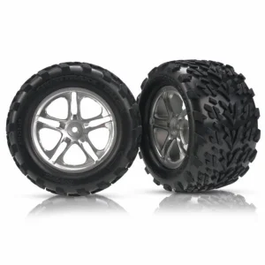 Traxxas Talon Tyres Pre-Glued On Split Spoke Satin Chrome Wheels (pair)