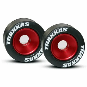 Traxxas Rubber Tires Mounted on Red-Anodized Wheelie Bar Wheels (2)/ 5x8mm Ball Bearings (4)/ Axles (2)