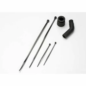 Traxxas Pipe coupler molded (black)/ exhaust deflecter (rubber black)/ cable ties long (2)/ cable ties short (2)
