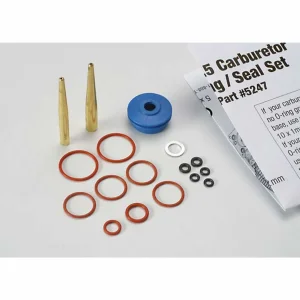 Traxxas O-ring and seal set carburetor/ O-rings: 2x1mm (3) 10x1mm (4) 2.5x1.15mm (2) 6.2x1.2mm (1)/ 5x.9mm O-ring installation tool/ 5.3x7.8x.6mm crush washer (2)/ carburetor dust boot (1) (TRX 2.5 2.5R)