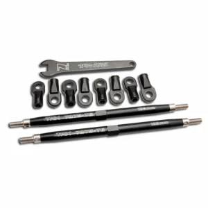 Traxxas 7075-T6 carbon black Aluminium TUBES toe links (128mm fits front or rear) (2)/ rod ends rear (4)/ rod ends front (4)/ wrench (1)
