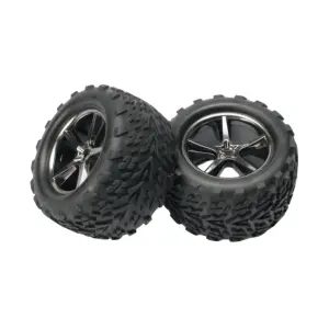 Traxxas Talon Tyres Pre-Glued On Black Gemini Chrome Wheels - Pair