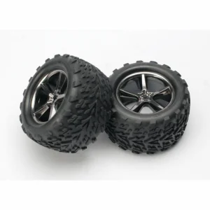 Traxxas Talon Tyres Pre-Glued On Black Gemini Chrome Wheels - Pair