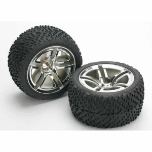 Traxxas Victory Tyres Pre Glued On Twin Spoke Chrome Wheels - 12mm Hex Fit