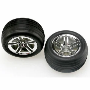 Traxxas Alias ribbed tires Twin-Spoke wheels foam inserts (assembled and glued) (nitro front) (2)