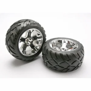 Traxxas Anaconda Tyres Pre Glued On All Star Chrome Wheels - 12mm Hex (Nitro Rear/Elec Front)
