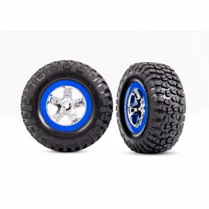 Traxxas Tyres + wheels, assembled, glued (SCT chrome, blue beadlock style wheels, BFGoodrich Mud-Terrain T/A KM2 Tyres, foam inserts) (2) (4WD front/rear, 2WD rear only)