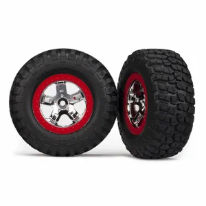 Traxxas Tires wheels assembled glued (SCT chrome red beadlock style wheels BFGoodrich Mud-Terrain T/A KM2 tires foam inserts) (2)(4WD front/rear 2WD rear only)
