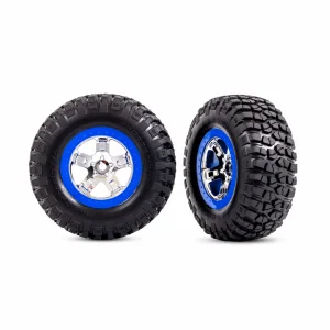 Traxxas Tyres + wheels, assembled, glued (SCT chrome, blue beadlock style wheels, BFGoodrich Mud-Terrain T/A KM2 Tyres, foam inserts) (2) (2WD front)