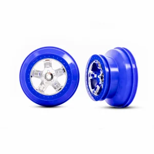 Traxxas Wheels, SCT chrome, blue beadlock style, dual profile (2.2 outer 3.0 inner) (2) (4WD front/rear, 2WD rear only)
