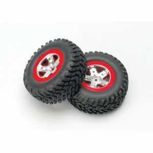 Traxxas SCT Short Course Tyres on SCT Chrome/Red Wheels - 12mm Hex (2)