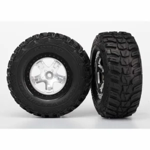 Traxxas Tires wheels assembled glued (SCT satin chrome black beadlock style wheels Kumho tires foam inserts) (2) (4WD front/rear 2WD rear only)