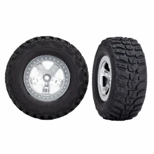 Traxxas Tires wheels assembled glued (SCT satin chrome beadlock style wheels Kumho tires foam inserts) (2) (4WD front/rear 2WD rear only)